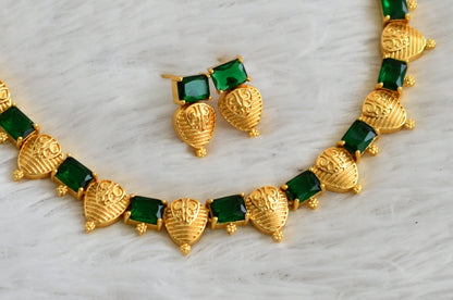 Gold tone bottle green block stone necklace set dj-48230