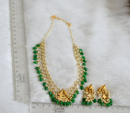 Gold tone pink-green-white kundan jadau pearl-green beaded necklace set dj-50237