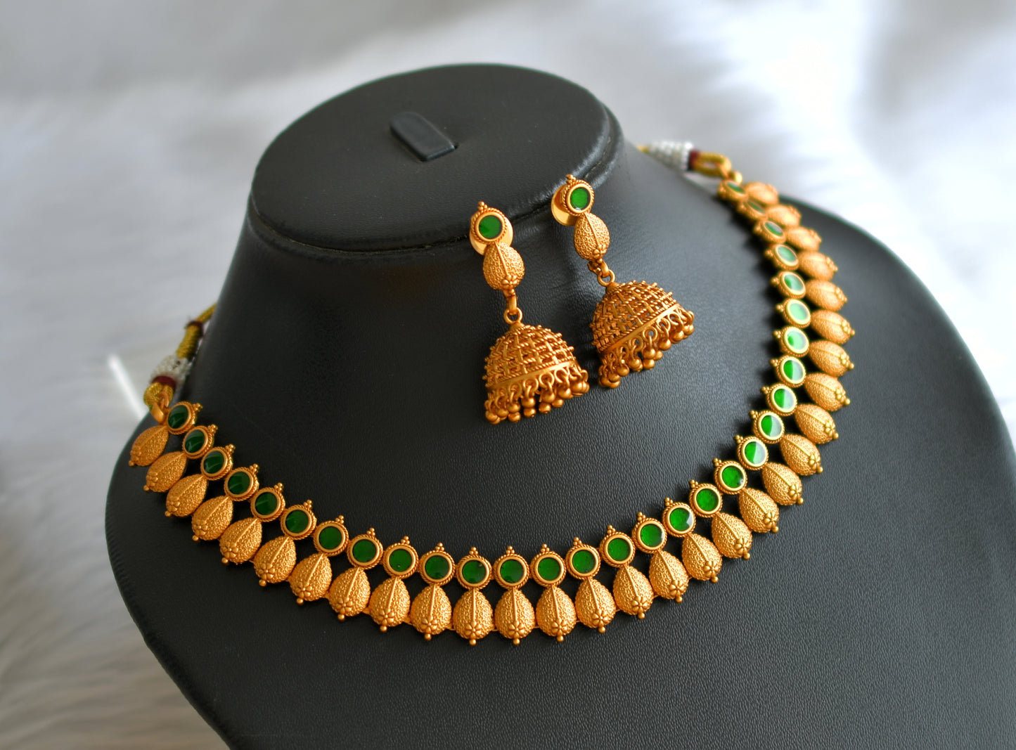 Matte finish green kerala style necklace set dj-43288