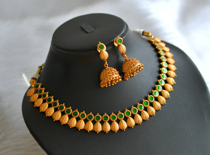 Matte finish green kerala style necklace set dj-43288