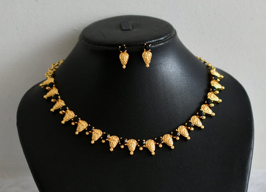 Gold tone black stone necklace set dj-48231