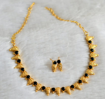 Gold tone black stone necklace set dj-48231