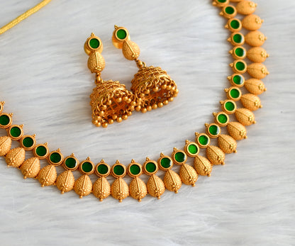 Matte finish green kerala style necklace set dj-43288