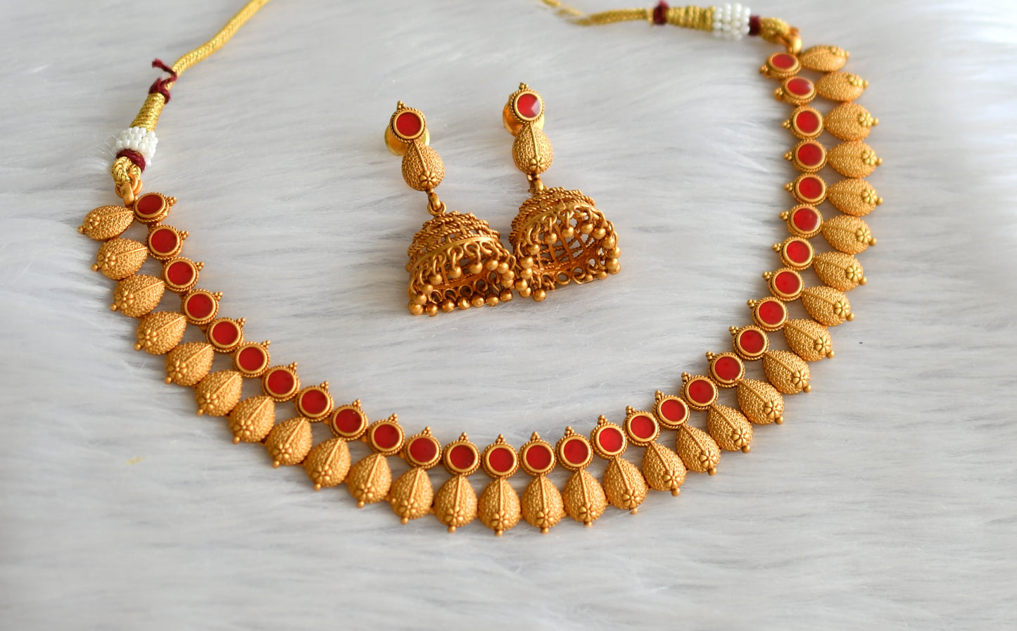 Matte finish red kerala style necklace dj-43289