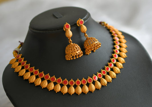 Matte finish red kerala style necklace dj-43289