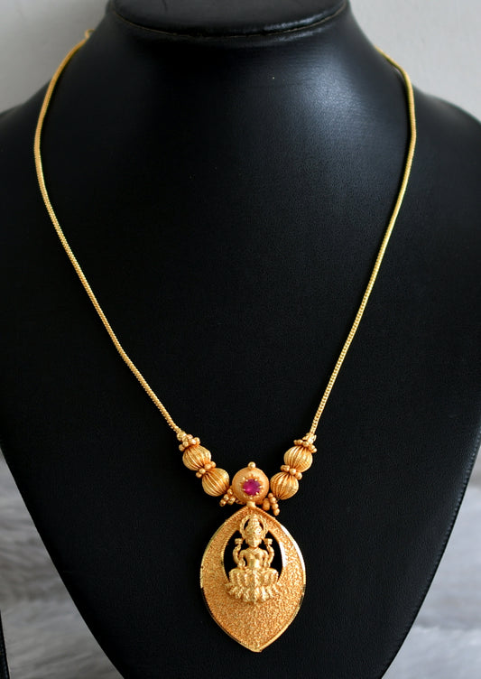 Matte gold tone ruby lakshmi kerala style necklace dj-48215