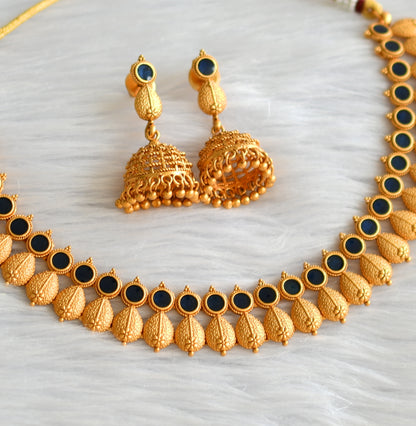 Matte finish blue kerala style necklace set dj-43290