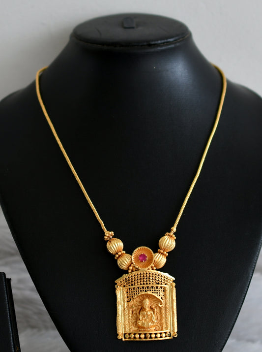 Matte gold tone ruby lakshmi kerala style necklace dj-48218