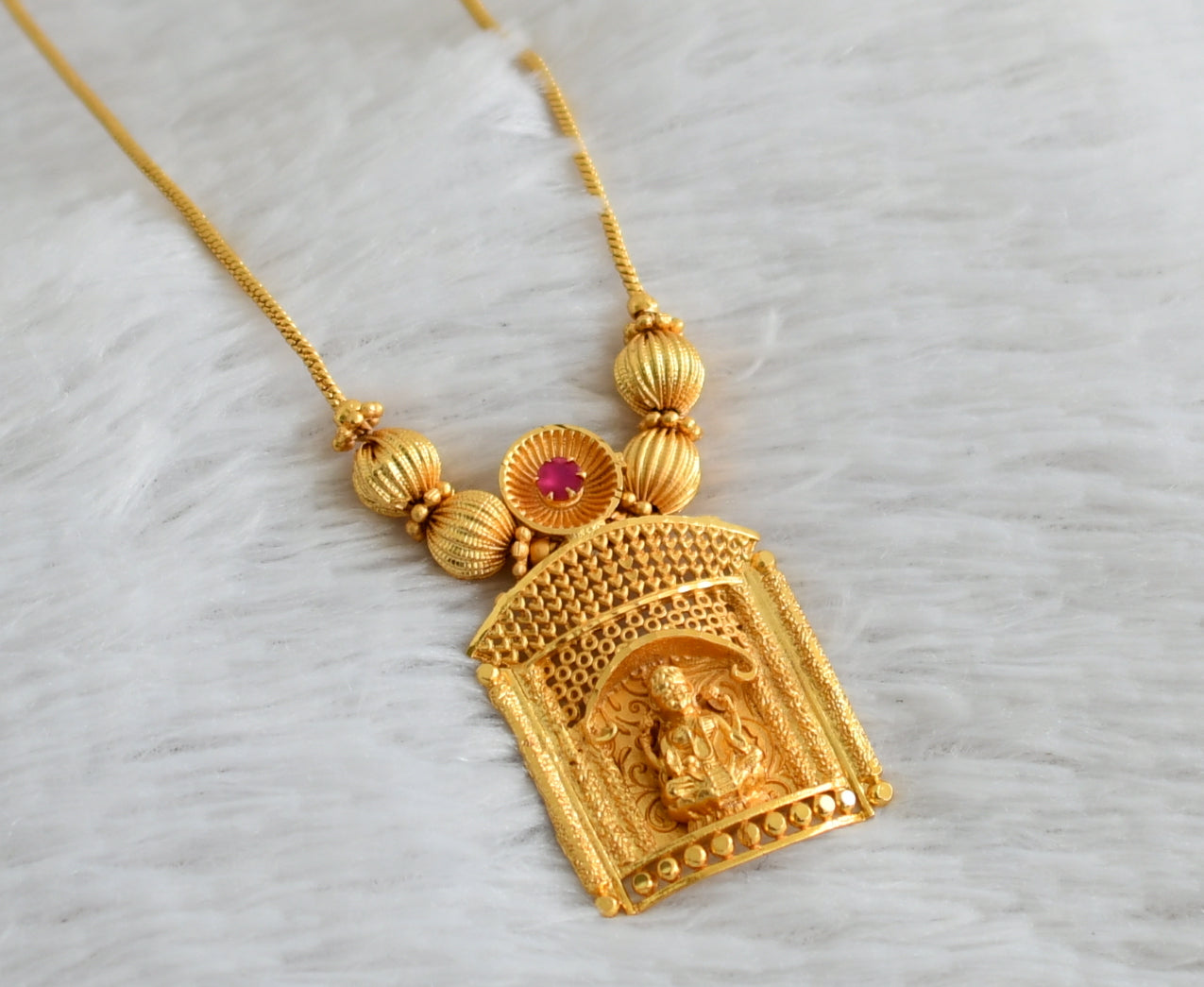 Matte gold tone ruby lakshmi kerala style necklace dj-48218