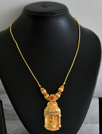 Matte gold tone ruby lakshmi flower kerala necklace dj-48217