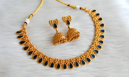 Matte finish blue thilak shape kerala style necklace set dj-43296