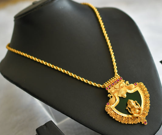 Gold tone kerala style18 inches chain with  pink-green ganesha palakka pendant dj-46556