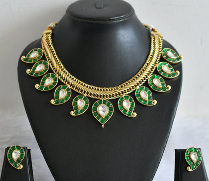 Antique gold tone green-white kundan jadau mango huge bridal jadau necklace dj-50247
