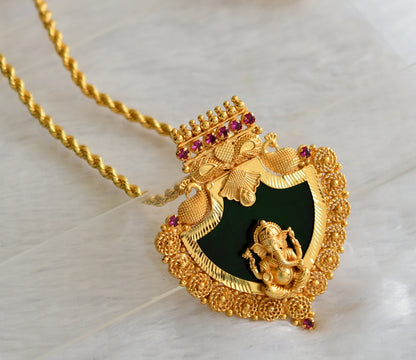 Gold tone kerala style18 inches chain with  pink-green ganesha palakka pendant dj-46556