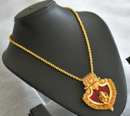 Gold tone kerala style 18 inches chain with red-white ganesha palakka pendant dj-46558