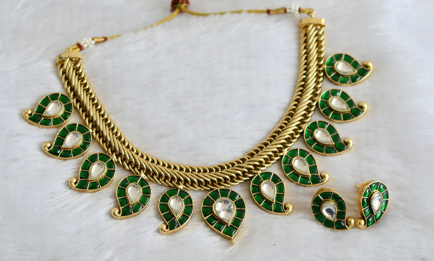 Antique gold tone green-white kundan jadau mango huge bridal jadau necklace dj-50247