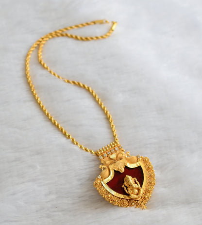 Gold tone kerala style 18 inches chain with red-white ganesha palakka pendant dj-46558