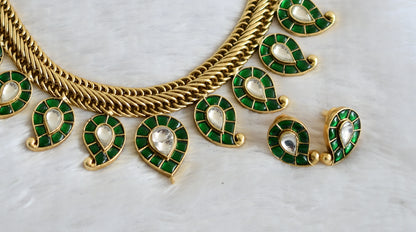 Antique gold tone green-white kundan jadau mango huge bridal jadau necklace dj-50247