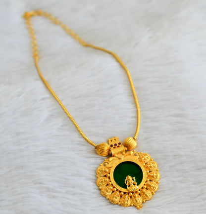 Gold tone pink-green kerala style lakshmi round kodi necklace dj-48214