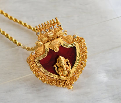 Gold tone kerala style 18 inches chain with red-white ganesha palakka pendant dj-46558