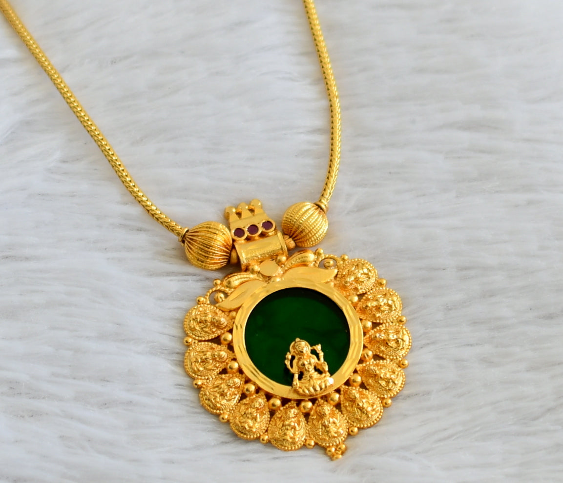 Gold tone pink-green kerala style lakshmi round kodi necklace dj-48214