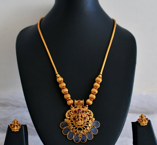 Matte finish kerala style ruby-blue lakshmi mango kodi necklace set dj-48236