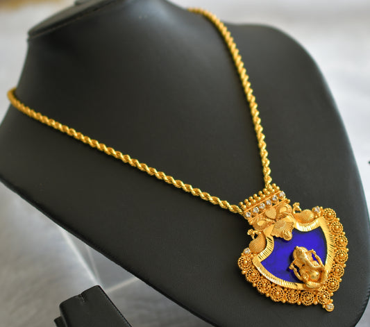 Gold tone kerala style 18 inches chain with blue-white ganesha palakka pendant dj-46557
