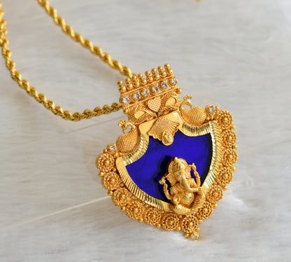 Gold tone kerala style 18 inches chain with blue-white ganesha palakka pendant dj-46557