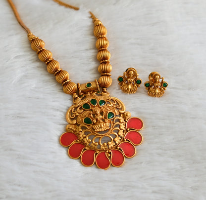 Matte finish kerala style green-red lakshmi mango kodi necklace set dj-48235