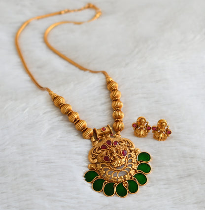 Matte finish kerala style ruby-green mango lakshmi kodi necklace set dj-48234