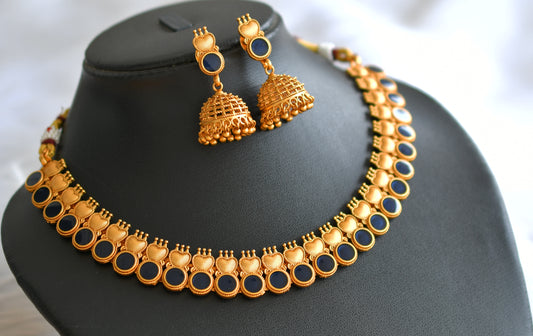 Matte finish blue round kerala style necklace set dj-43294