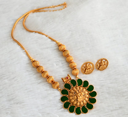 Matte finish kerala style green mango lakshmi kodi necklace set dj-48237