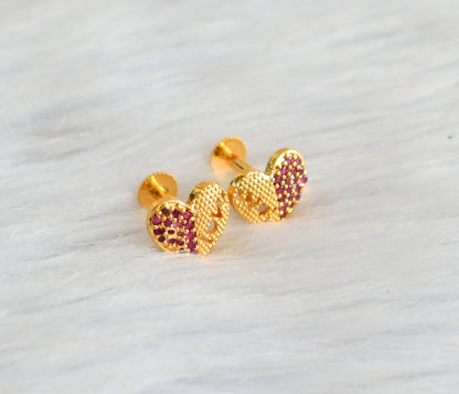 Gold tone ruby heart earrings dj-43301