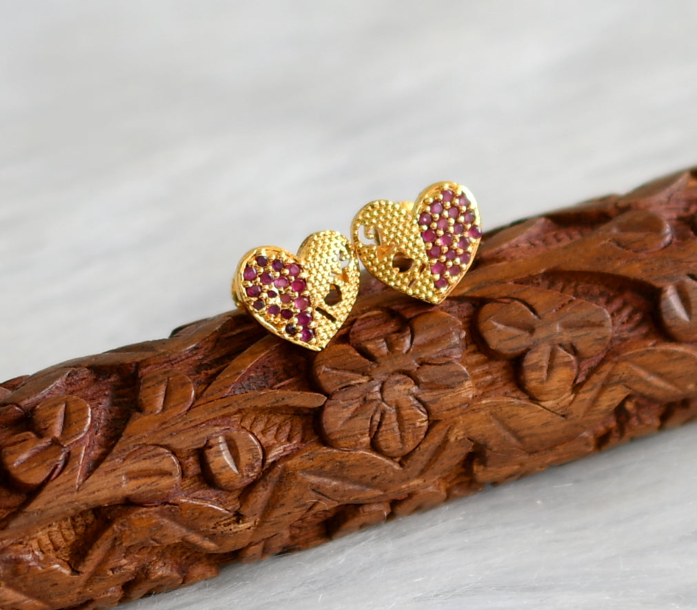 Gold tone ruby heart earrings dj-43301