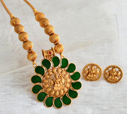 Matte finish kerala style green mango lakshmi kodi necklace set dj-48237