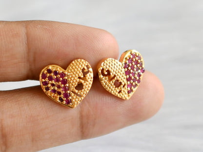Gold tone ruby heart earrings dj-43301