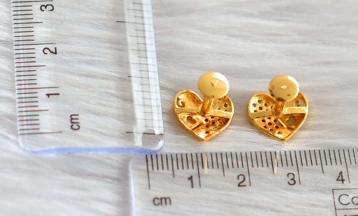 Gold tone ruby heart earrings dj-43301