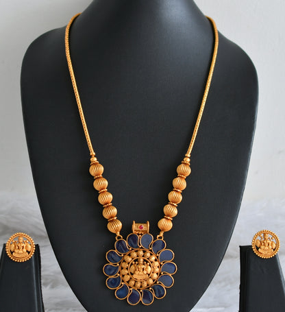 Matte finish kerala style blue mango lakshmi kodi necklace set dj-48239