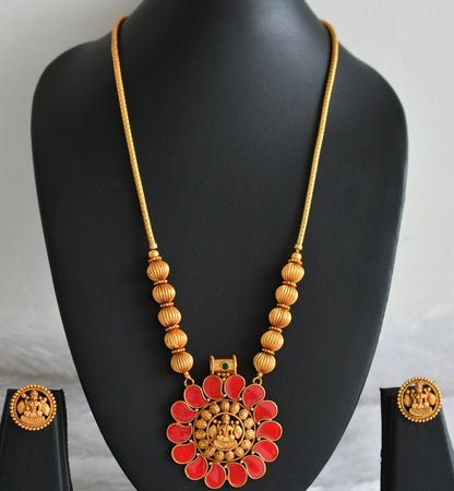 Matte finish kerala style red mango lakshmi kodi necklace set dj-48238