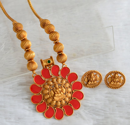 Matte finish kerala style red mango lakshmi kodi necklace set dj-48238