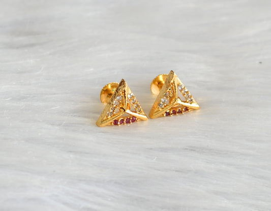 Gold tone cz ruby-white small earrings dj-43302