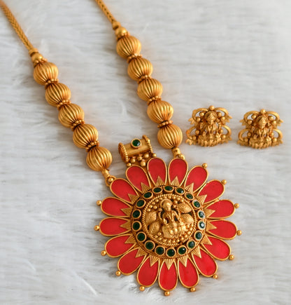 Matte finish kerala style red-green gopi lakshmi kodi necklace set dj-48244