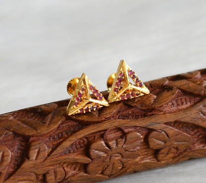 Gold tone ruby small earrings dj-43304