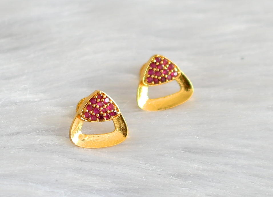 Gold tone ruby stone small earrings dj-43305