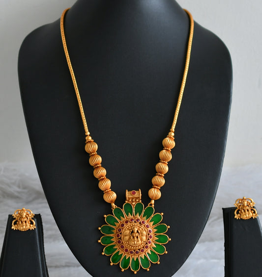 Matte finish kerala style ruby-green gopi lakshmi kodi necklace set dj-48243