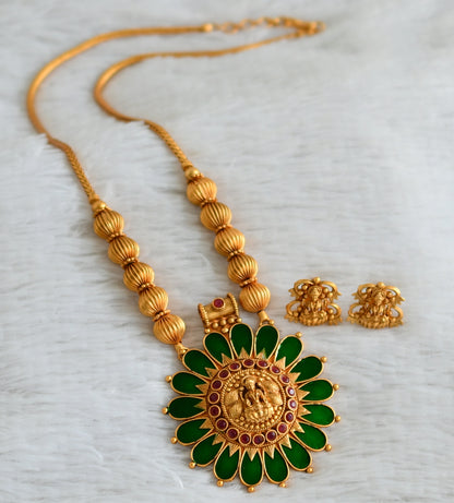 Matte finish kerala style ruby-green gopi lakshmi kodi necklace set dj-48243