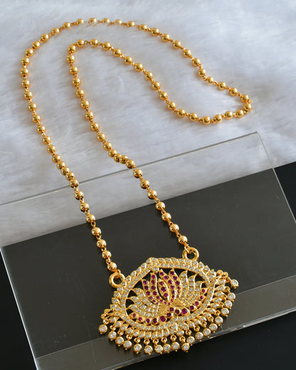 Gold tone AD White-pink Lotus pendant Chain DJ26060