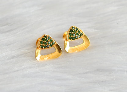 Gold tone green stone small earrings dj-43306