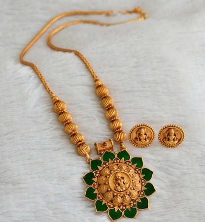 Matte finish kerala style green palakka lakshmi kodi necklace set dj-48240