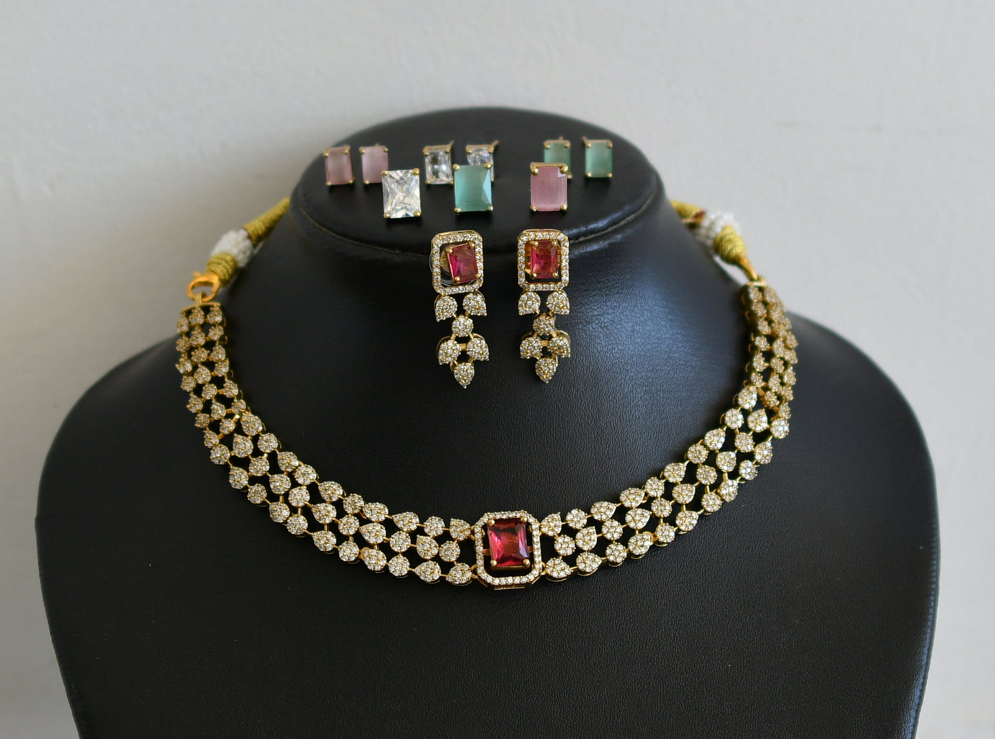 Matte finish cz block stone changeable necklace set dj-50262
